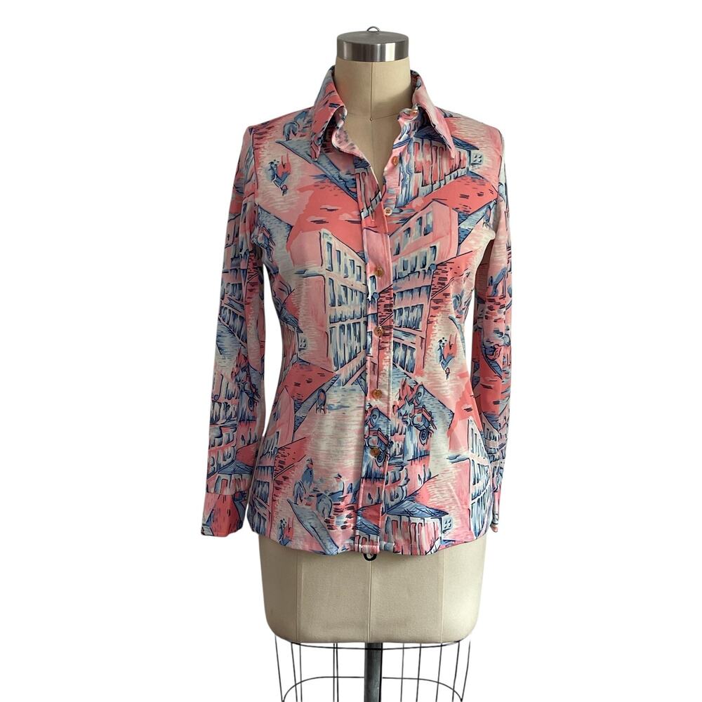 Vintage Trissi Summer Mod City Print Blouse: No Marked Size